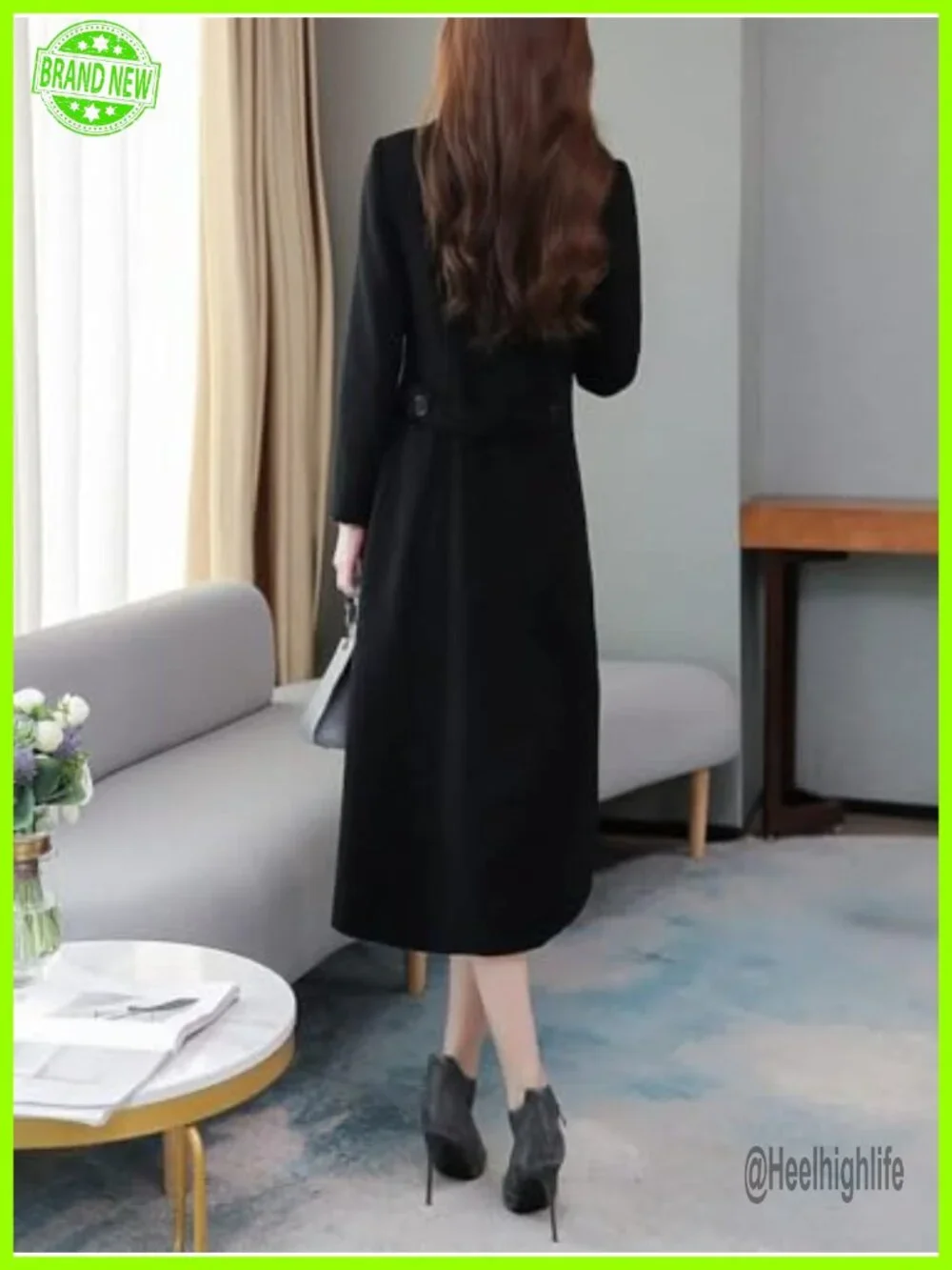 Shawl Collar Long Wool Coat Double Breasted Trench Peacoat